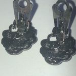 Vintage Dark Gray Black Metal Blue CZ Rhinestone Clip On Earrings Photo 5