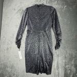 Calvin Klein Dress Womens 8 Black Silver Cheetah Leopard Print Ruched Edgy Punk Photo 2