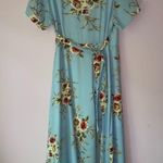 Light Blue Wrap Dress XL Rose Floral Print Short Sleeve V Neck Ruffle Hem Photo 5
