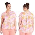 Terra & Sky ‎ Button Linen Blend Short Sleeve Shirt Womens 2X (20W-22W) Tropical Photo 1
