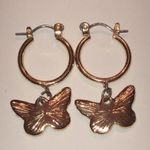 Gold Tone CZ Rhinestone Dainty Butterfly Hoop Boho Pierced Earrings Photo 3