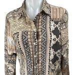Renuar Women's Brown Tan Geometric Print Long Sleeve Button Down Shirt Top Sz XS Photo 2