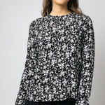 Ganni  Printed Crepe O Neck Blouse floral black white sz Photo 0