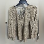 Oddi  NWT‎ Ditzy Dot Print Top with Floral Embroidery in Taupe.  Size Small Photo 3