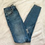 Topshop Jamie Knee Rip Distressed High Waist Mid Wash Skinny Photo 0