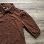 7 For All Mankind 7FAMK Brown Corduroy Shirt Mini Dress with Puffed Sleeves Large Photo 4
