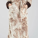 Natori Robe Womens Size XL Leopard Print Plush Shawl Collar Tie Waist Cozy Chic Brown Photo 0