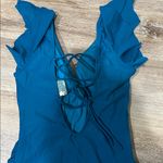 Blooming Jelly Teal Ruffled One-Piece Swimsuit - tummy control middle. Lace up back Photo 1