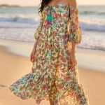 Womens Dress Maxi Floral Off Shoulder Mumu Cottagecore Bohemian Beach Soft Girl Size M Photo 0