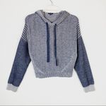 Splendid  Navy & White Ribbed Knit Hooded Sweater Photo 2
