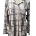 Laura Ashley NWT Grey Pink White Plaid Flannel Collared Long Sleeve Pajama Top S Photo 1