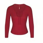 SKIMS  Tie Front Long Sleeve Rib Stretch Modal Pajama Top Photo 2