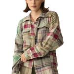 NWT Boutique Boho Boone Trail Stitch Shacket in Patchwork Plaid Petal Green Photo 0