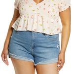 BP NWT Women’s Pink Floral Babydoll Shirred Crop Top Blouse Size 1X Photo 0