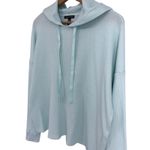 Eileen Fisher Waffle Knit Hoodie Light Aqua M Tencel Blend Drop Shoulder Cropped Photo 1