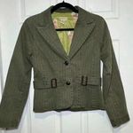 Anthropologie Elevenses Size 4 Olive Green Stripe Blazer Coat Poodle Lined Photo 0