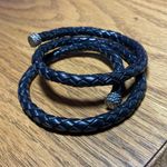 Genuine Leather 925 Braided Bracelet Vintage Adjustable Wrap Bracelet Black Photo 0