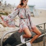 Z&L Europe Z & L Europe Floral Boho Off The Shoulder Lace Bell Sleeve Mini Dress S/M Photo 0