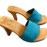 Candie's Vintage 1980's Demi Teal Leather High Heels Slide Sandals, Sz 8 Photo 4