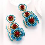 ZARA  BOHEMIAN RETRO ETHNIC STYLE TURQUOISE FLOWER EARRINGS NWT❗️ Photo 2
