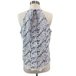 Adiva Lace Overlay Floral Blue White Stripe Preppy Halter Neck Tie Back Tank Top Size M Photo 1