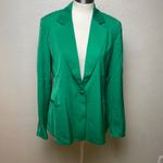 Spring + Mercer Emerald Green Satin Blazer in Large | Tailored One Button Photo 1
