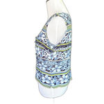 Tropical Floral Tank Top 90s Button up Blouse Hawaiian Flower Boho Vintage Blue Size 8P Photo 3