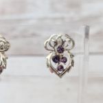 Vintage Screw On Earrings Gold Tone with Purple Gems Photo 2