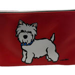 Marc Tetro Red White Black Westie Terrier Dog Striped Lined Clutch Makeup Pouch Photo 0