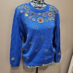 Vintage Blue Bedazzled Sweater Sequins Beads Jewels Sz M Knit Pullover Size M Photo 2