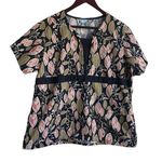White Swan Women Scrub Top XL Foliage Print Medical Uniform Nurse Workwear Fall Photo 0