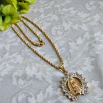 Virgin Mary Guadalupe Pendant Necklace Gold Plated Steel New Photo 0