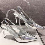 Elegant Silver Slingback Heels Size 6.5 Photo 0