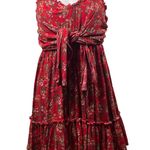 Boho Floral Mini Dress Womens Large Sleeveless Spaghetti Strap Bow Tie Summer Red Photo 0