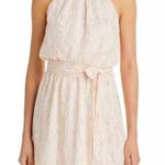 AQUA Halter Belted Mini Dress Ruffle Neck Sleeveless Lined Pink Gold XL NWT Photo 0