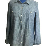 Old Navy  Women’s Shirt Gray With Blue Polka Dots Long Sleeves Size Large Photo 0