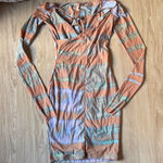 SKIMS  Orange and Blue Striped Long Sleeve Dress Photo 0