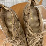 Bamboo  Royce Snake Print Lace Up Cage Wedge‎ Shoes Tan Brown 7.5 Peep Toe Photo 7