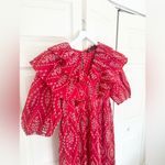 ZARA  Red & White Eyelet Ruffle Puff Sleeve Short Sleeve Midi Dress Size XS Photo 4
