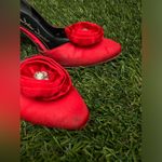 Vintage 1960s John Jerro Red Satin Rosette Heels Size 7.5 Photo 5