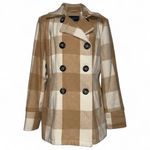 Bob Timberlake  Plaid Wool Blend‎ Pea Coat Women's Medium Tan Beige Jacket Photo 2
