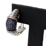 Blue Sapphire Diamond Accented Omega Back Sterling Silver Cable Design Earrings Photo 6