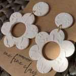 Large Textured Flower Clay Earrings in Cream Photo 5