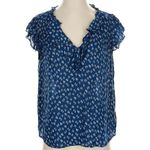 Anthropologie Velvet by Graham & Spencer Blue and White Floral Ruffle Top size Size M Photo 2