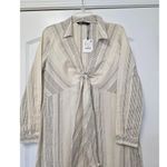 ZARA NWT  V Neck High Waisted Dress Striped Bow Cream Black Size Med Lightweight Photo 7