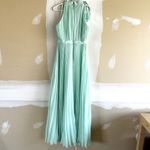 Azazie  Bridesmaid Dress Maxi Pleated Sleeveless Mock Neck Bow Mint A4 Photo 4