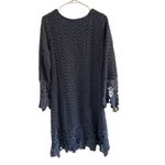 MikaRose Blue Long Sleeves Lace Detail Crew Neck Knee Length Dress L retro Photo 1