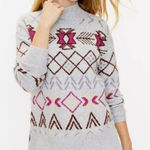 Lou & grey  Sweater Size XS Mock Neck Gray Fair Isle Tunic Winter Comfy Cozy Photo 0