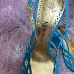 Elegant Blue and Gold Strappy Heels Size 7 Photo 1