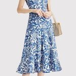 Alexis Womens Dress Blue Marianna Printed Poplin Midi Floral Fit Flare Medium Photo 0